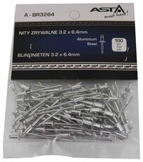 Trhací nýty hliník-ocel, 3,2 x 6,4 mm, s plochou hlavou, sada 100 ks - ASTA